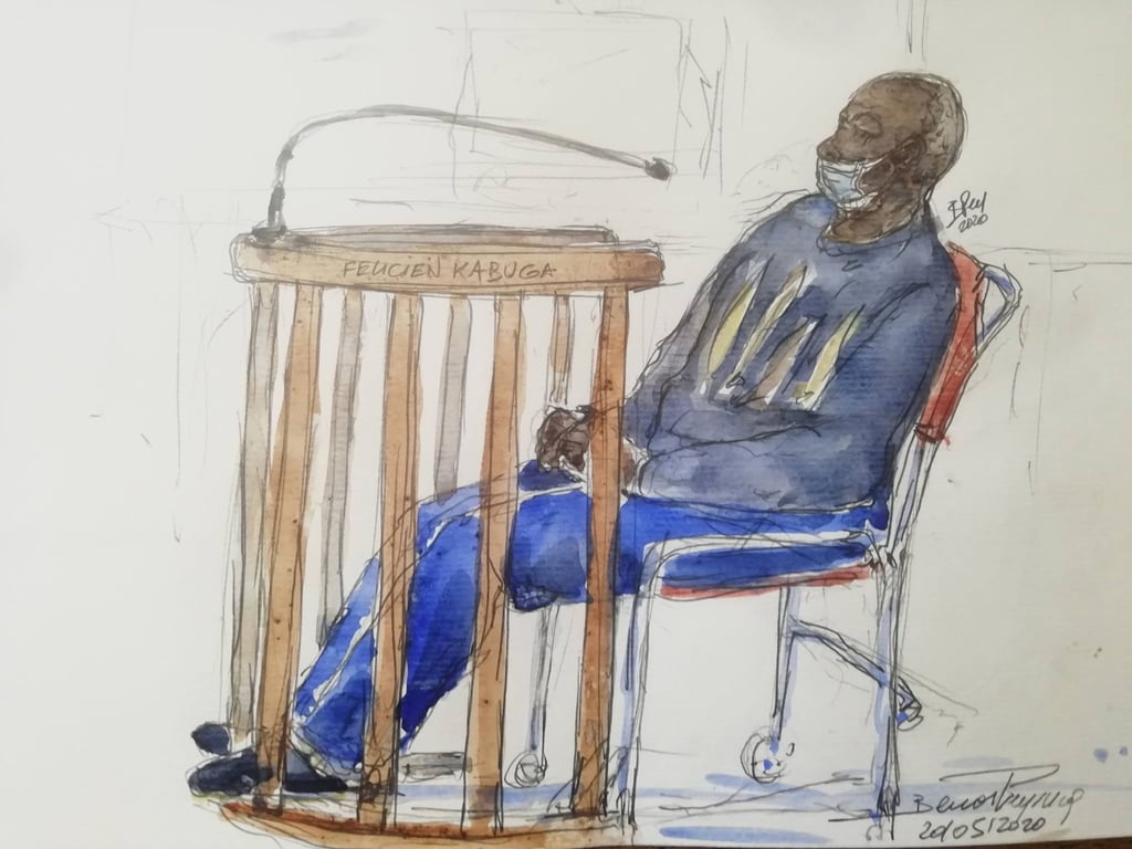 Felicien Kabuga wears a face mask as he appears at the Paris Court of Appeal in May 2020, during the coronavirus pandemic. Courtroom sketch: Benoit Peyrucq via AFP Felicien Kabuga wears a face mask as he appears at the Paris Court of Appeal in May 2020, during the coronavirus pandemic. Courtroom sketch: Benoit Peyrucq via AFP